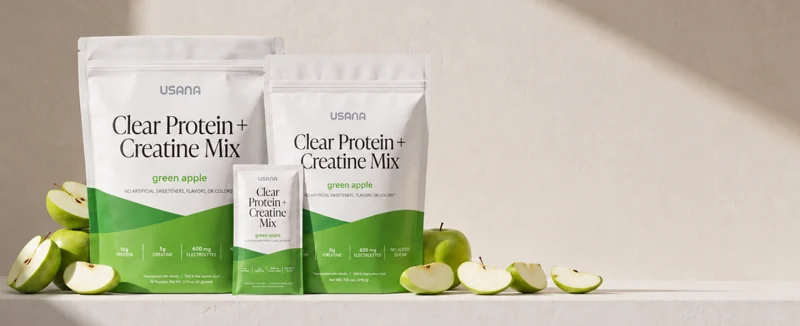 USANA Clear Protein + Creatine Mix Green Apple - both package sizes