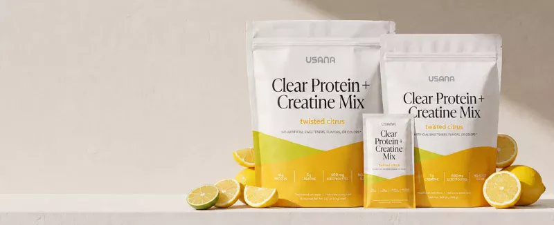 USANA Clear Protein + Creatine Mix Twisted Citrus - both package sizes